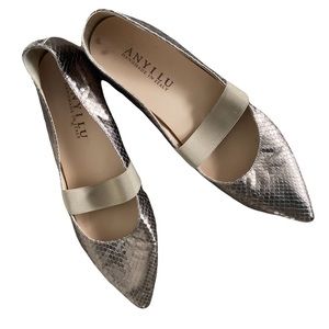 Anyi Lu Snakeskin Flats - Gold - Size 38 1/2